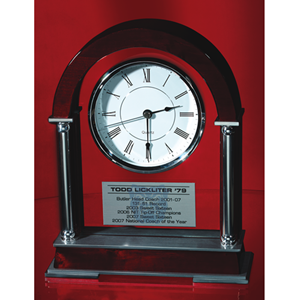 10 1/2" Burl Arch Clock with Silver Trim 
