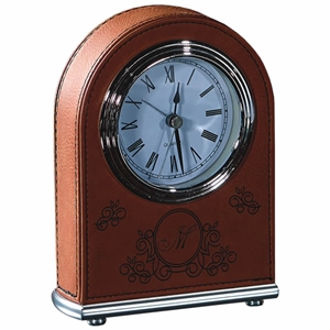5 1/2" Rawhide Laserable Leatherette Arch Desk Clock 