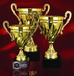 Metal Gold Twist Trophy Cup on Black Marble Base (3 sizes) 