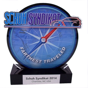 Farthest Traveled Trophy where to buy farthest traveled award, SCCA trophy, full color farthest traveled award, acrylic award, custom acrylic award
