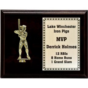 Figurine On Pedestal Cherry Finished Plaque 