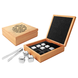 Stainless Steel Whiskey Stone Set In Bamboo Case 